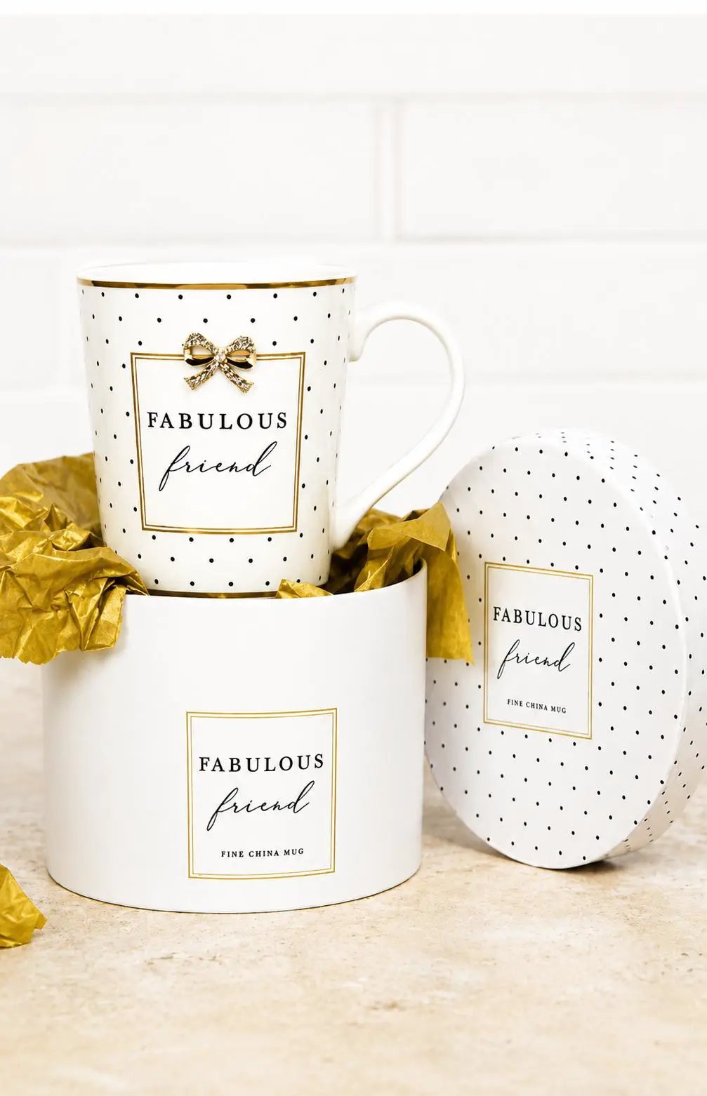 Fine China Mug for Friend – Polka Dot Design with Embellished Bow Gift Box by productions