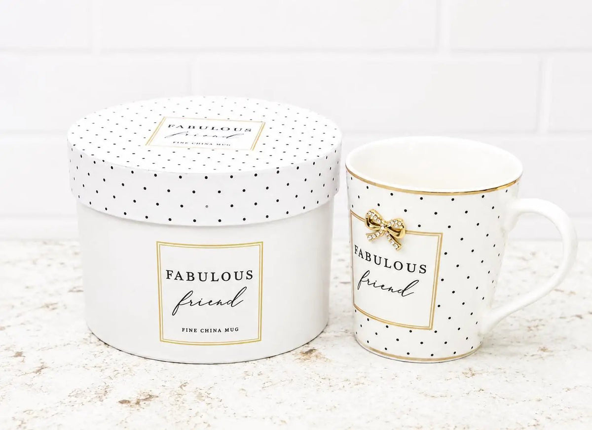 Fine China Mug for Friend – Polka Dot Design with Embellished Bow Gift Box by productions