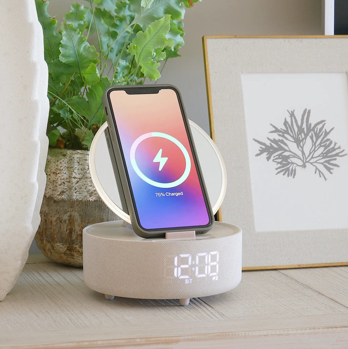 Glow Light Up Mirror With Wireless Charger And Bluetooth Speaker Alarm Clock by Clarissas Boutique