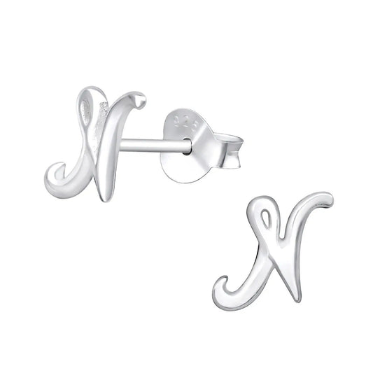 Initial ''N'' Earrings, Letter Earrings, Name Earrings, Silver Earrings, Stud Letter Earrings, Stud by Clarissas Boutique