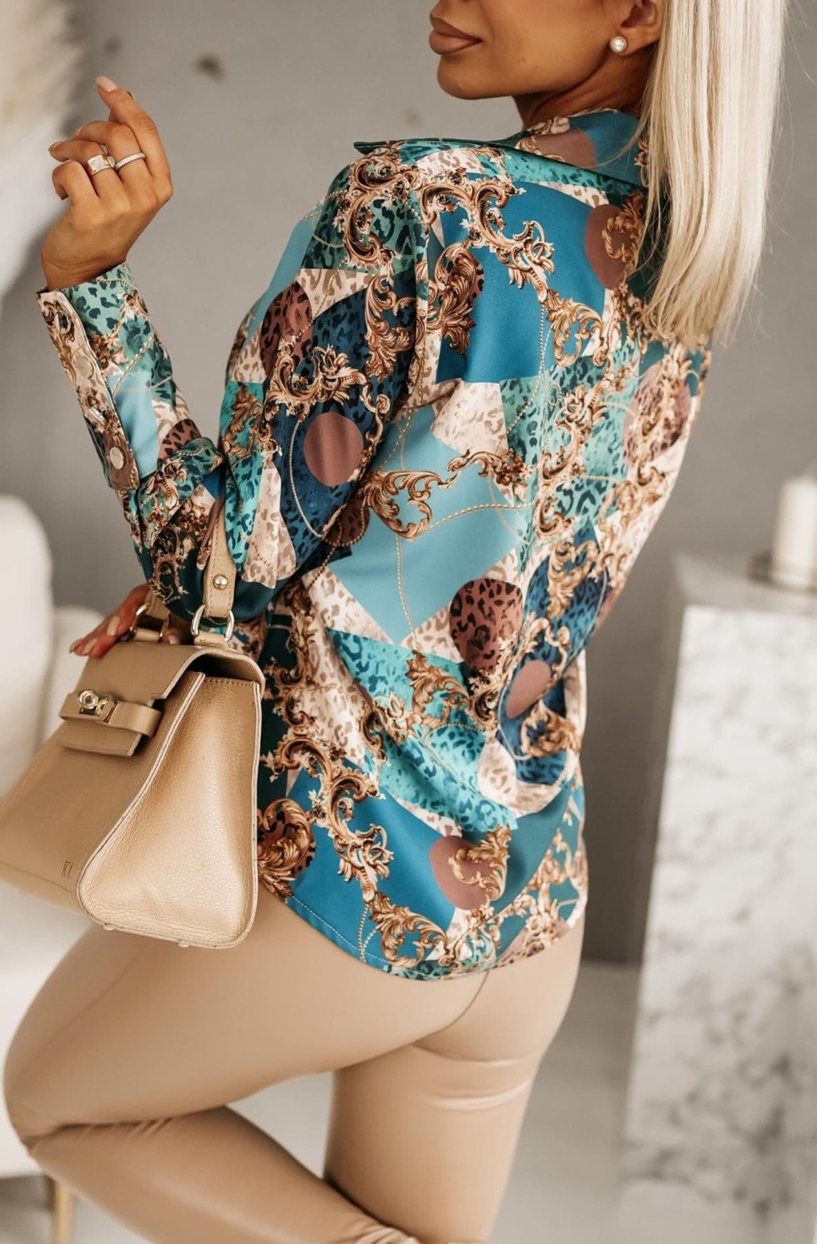 Kelsie Colour Block Animal Print Shirt Blouse Top by Clarissas Boutique London