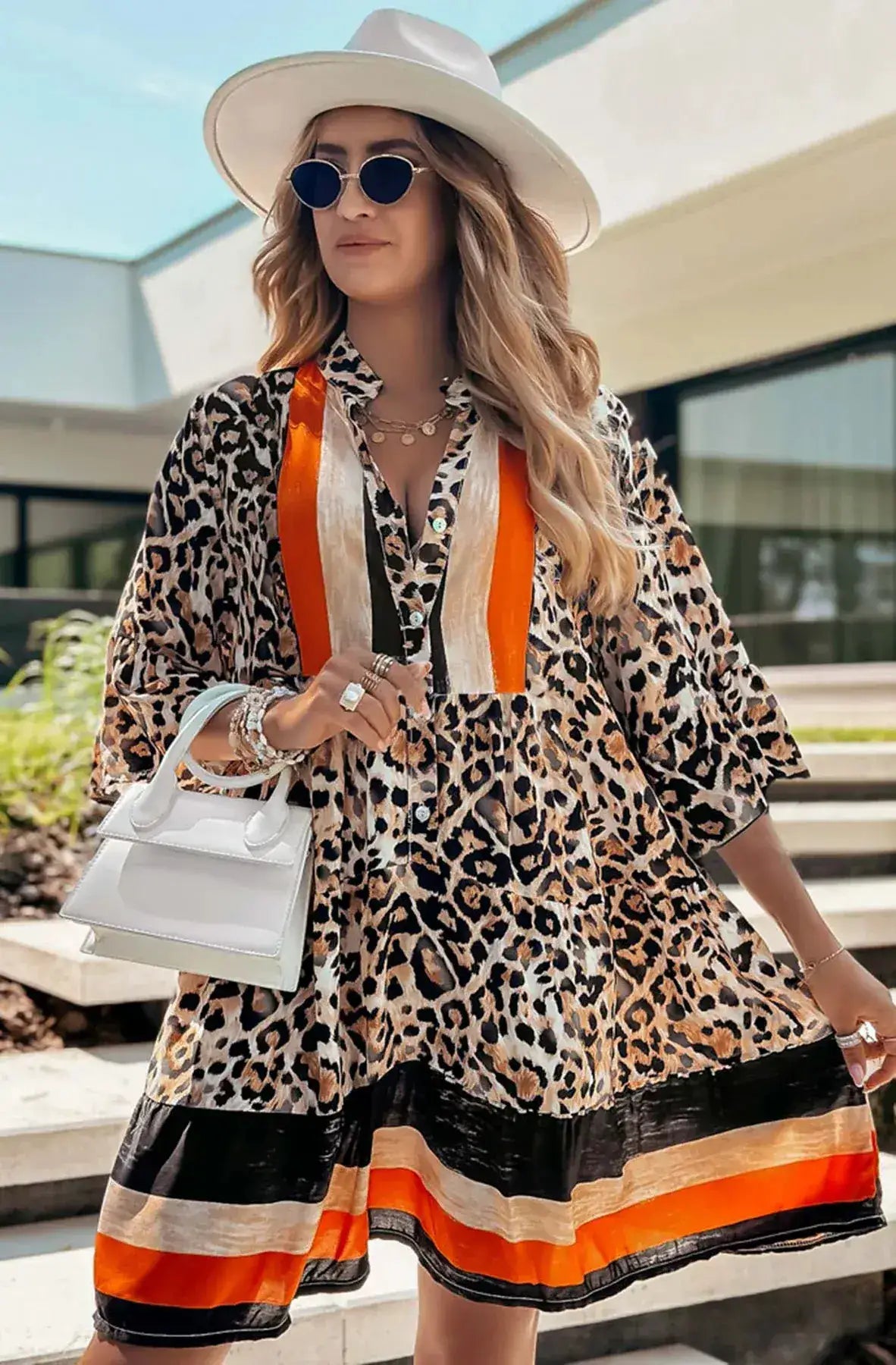 Kira Oversized Abstract Floral Tunic Dress -Brown by Clarissas Boutique London