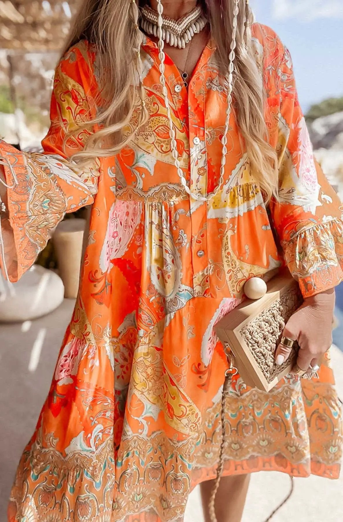 Kira - Oversized Abstract Floral Tunic Dress Orange/Yellow by Clarissas Boutique London
