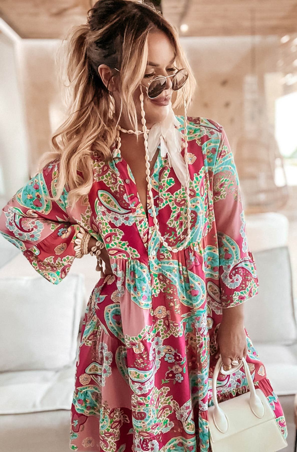 Kira Oversized Abstract Floral Tunic Dress -Red by Clarissas Boutique London