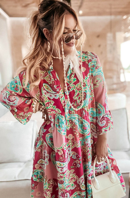 Kira Oversized Abstract Floral Tunic Dress -Red by Clarissas Boutique London