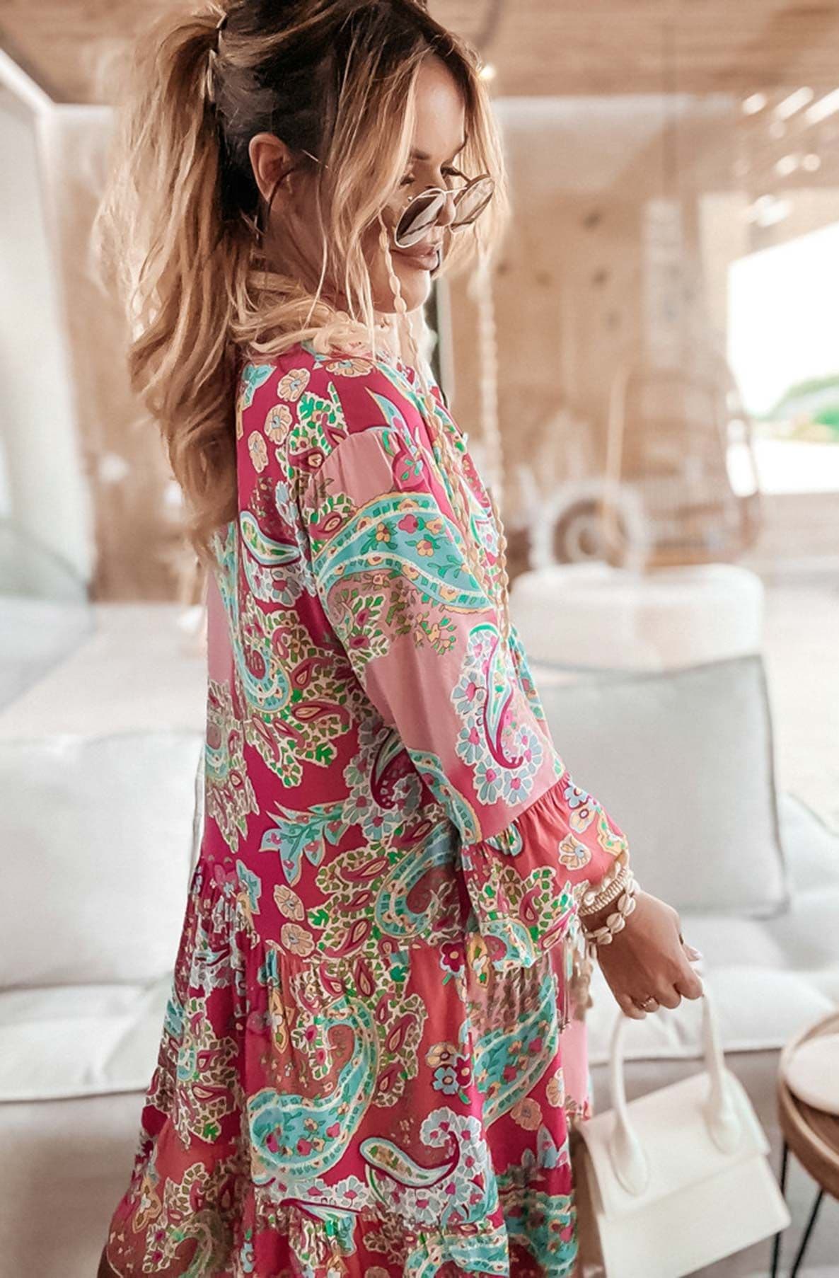 Kira Oversized Abstract Floral Tunic Dress -Red by Clarissas Boutique London