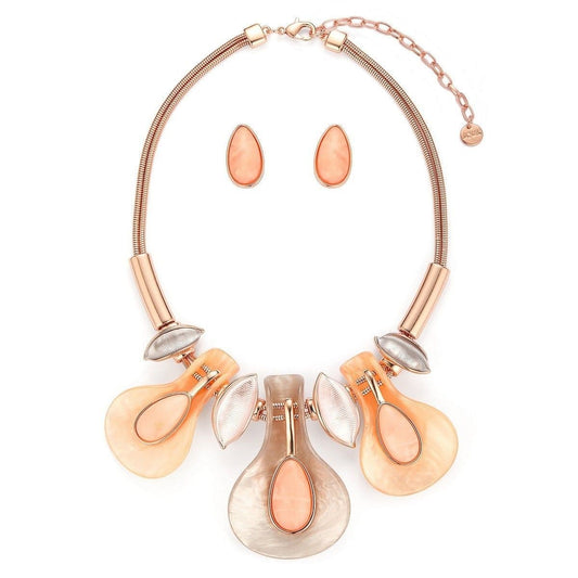 Leaves Water Droplet Necklace Set - Rose Gold by Clarissas Boutique