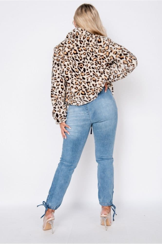 Leopard Faux Fur Cropped Bomber Jacket by Clarissas Boutique London