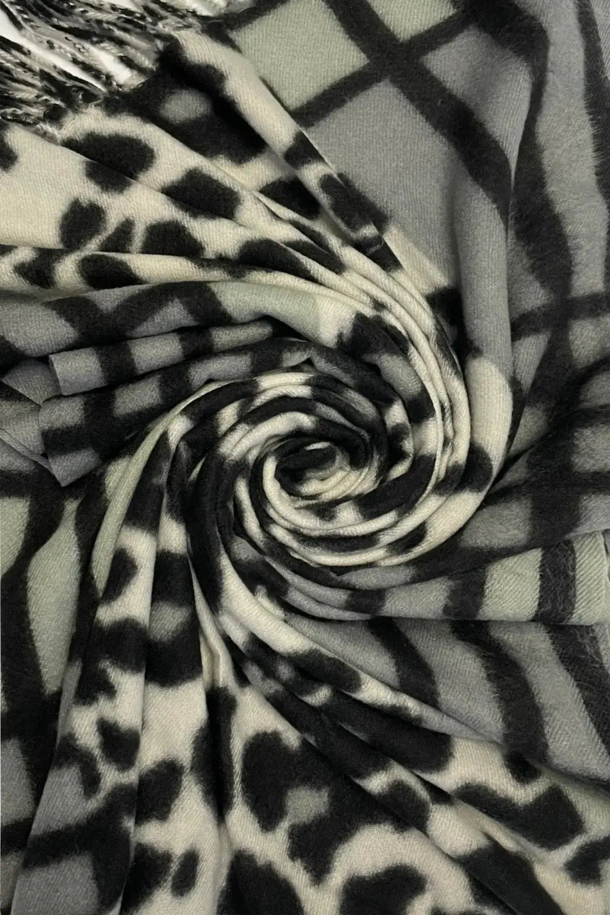 Leopard Print & Check Tassel Scarf - Grey by Clarissas Boutique