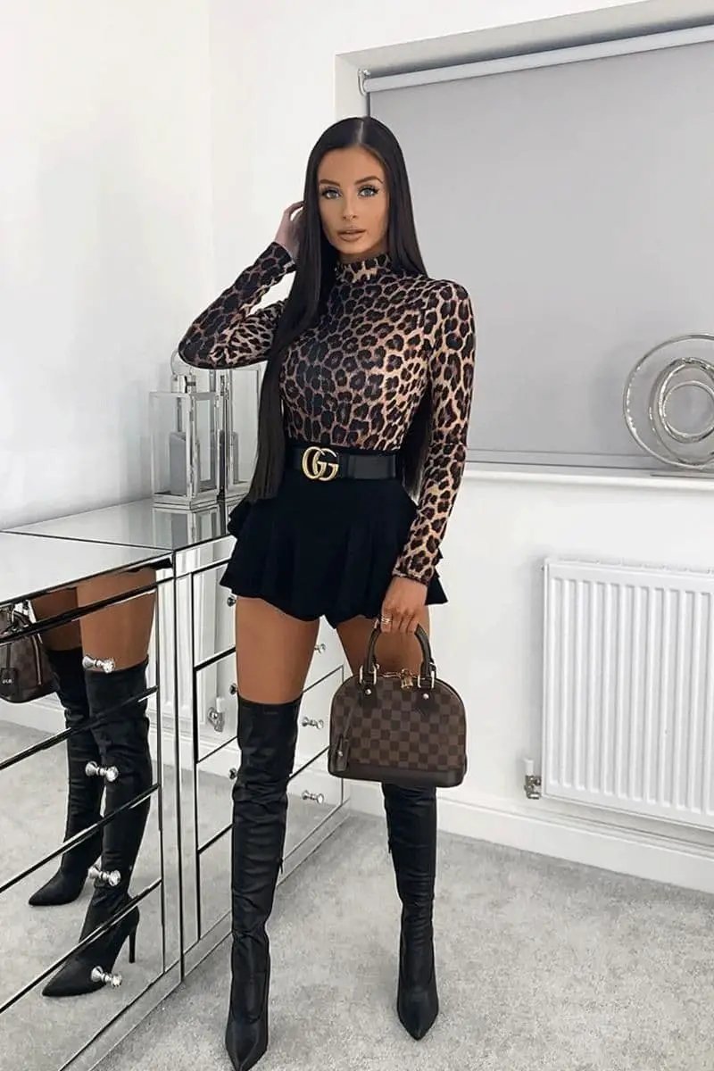 Leopard Print High Neck Long Sleeve Bodysuit by Clarissas Boutique London