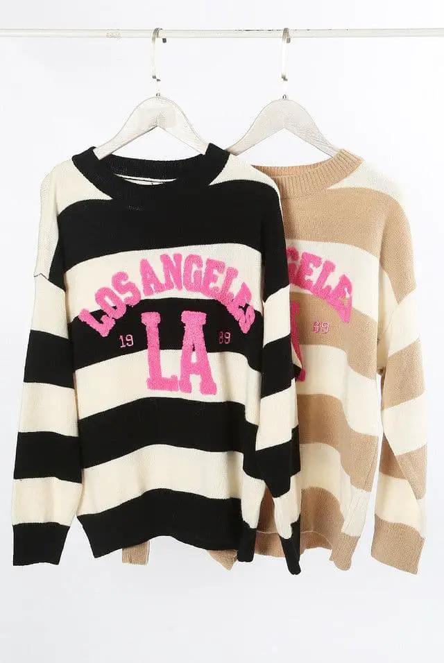 Los Angels Slogan Striped Jumper by Clarissas Boutique London
