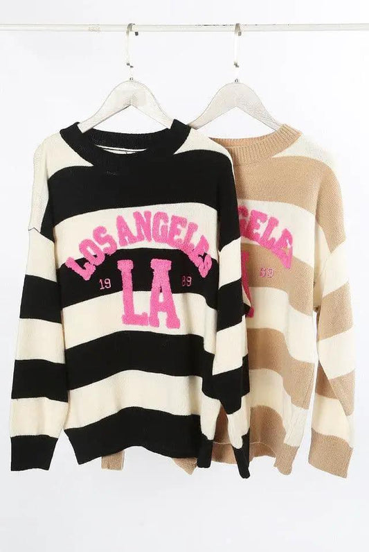 Los Angels Slogan Striped Jumper by Clarissas Boutique London