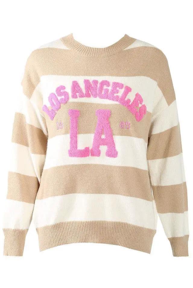 Los Angels Slogan Striped Jumper by Clarissas Boutique London