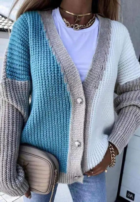 Lucille Colour Block Knitted Cardigan by Clarissas Boutique London