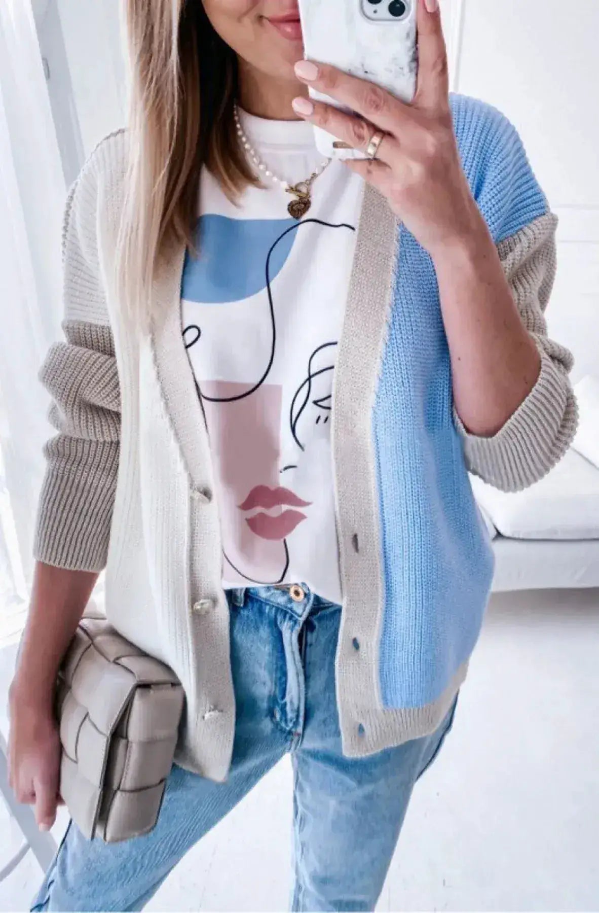 Lucille Colour Block Knitted Cardigan by Clarissas Boutique London