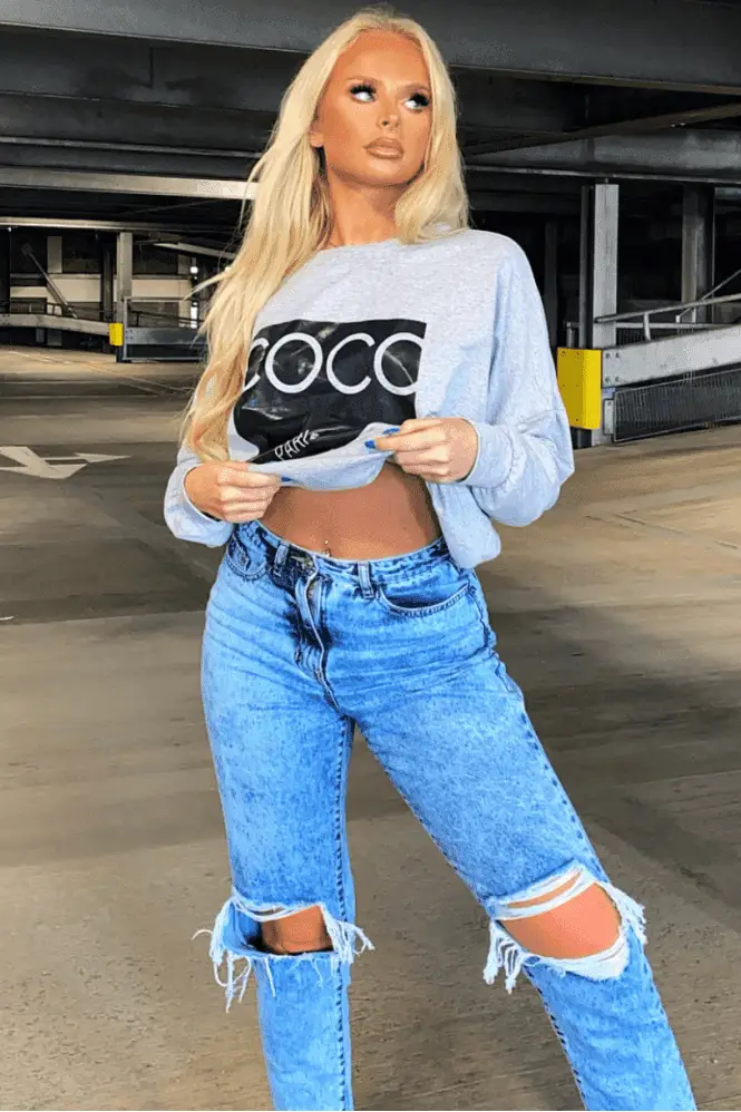 Mid Blue Distressed Turn Up Hem Boyfriend Jean by Clarissas Boutique London