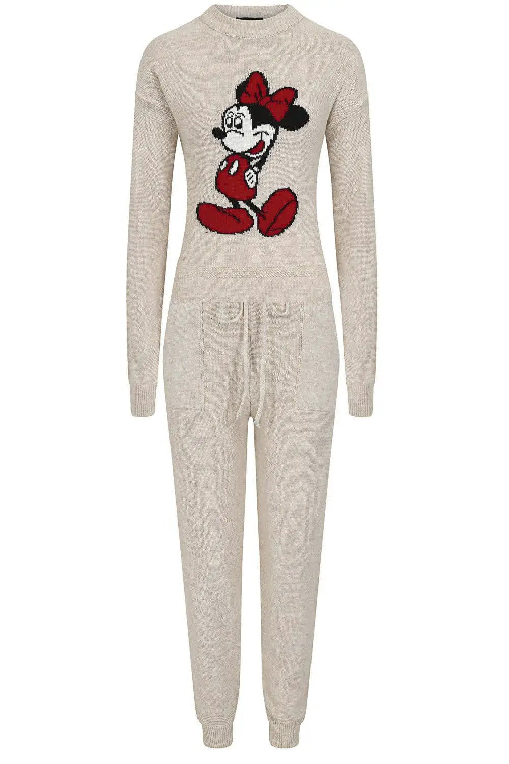 Minnie Mouse Beige Knit Woven Cartoon Lounge Set by Clarissas Boutique London