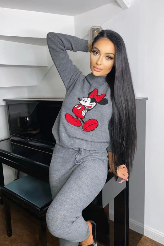 Minnie Mouse Grey Knit Woven Cartoon Lounge Set by Clarissas Boutique London