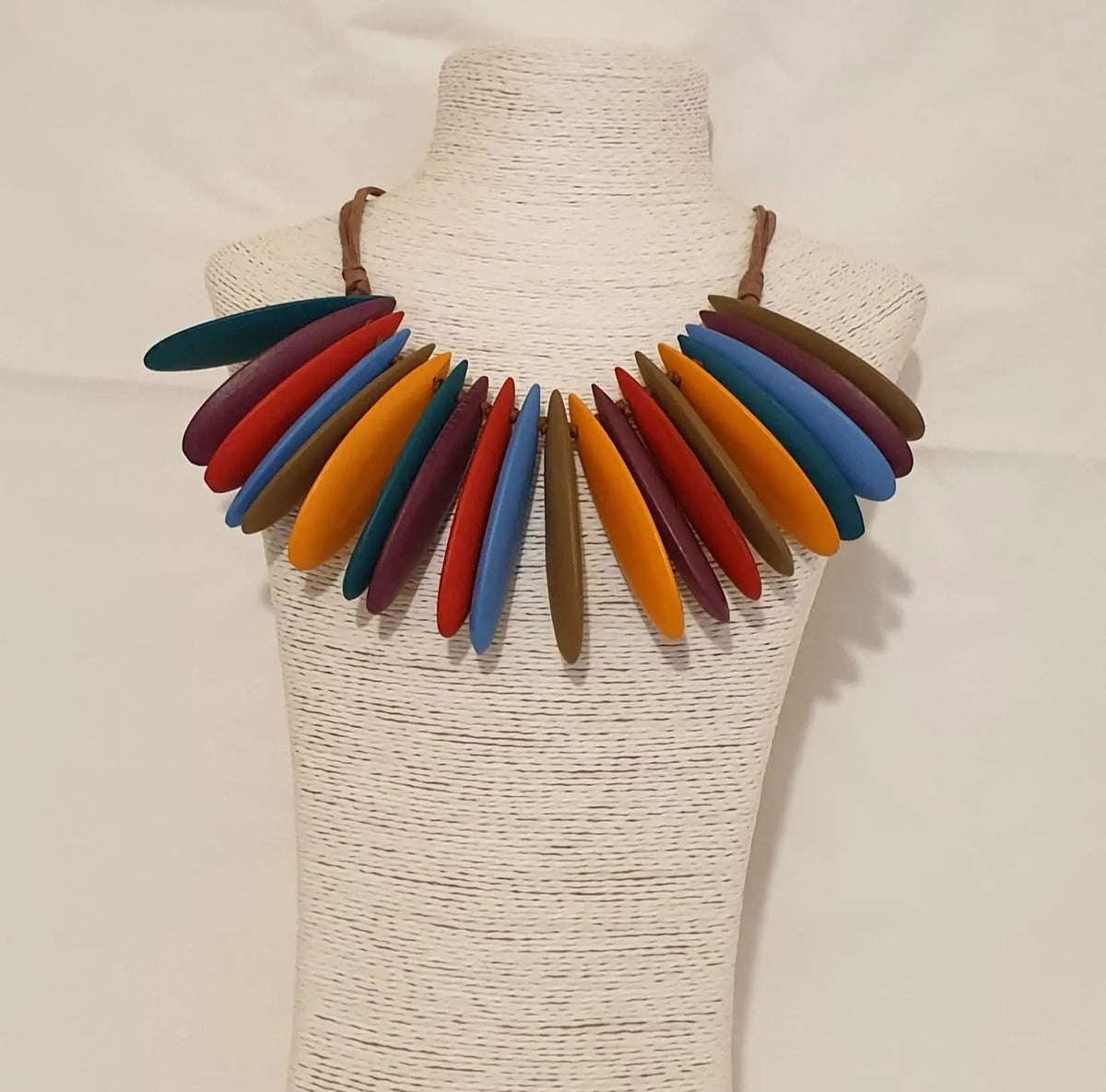 Multicoloured wood Necklace With Leather by Clarissas Boutique