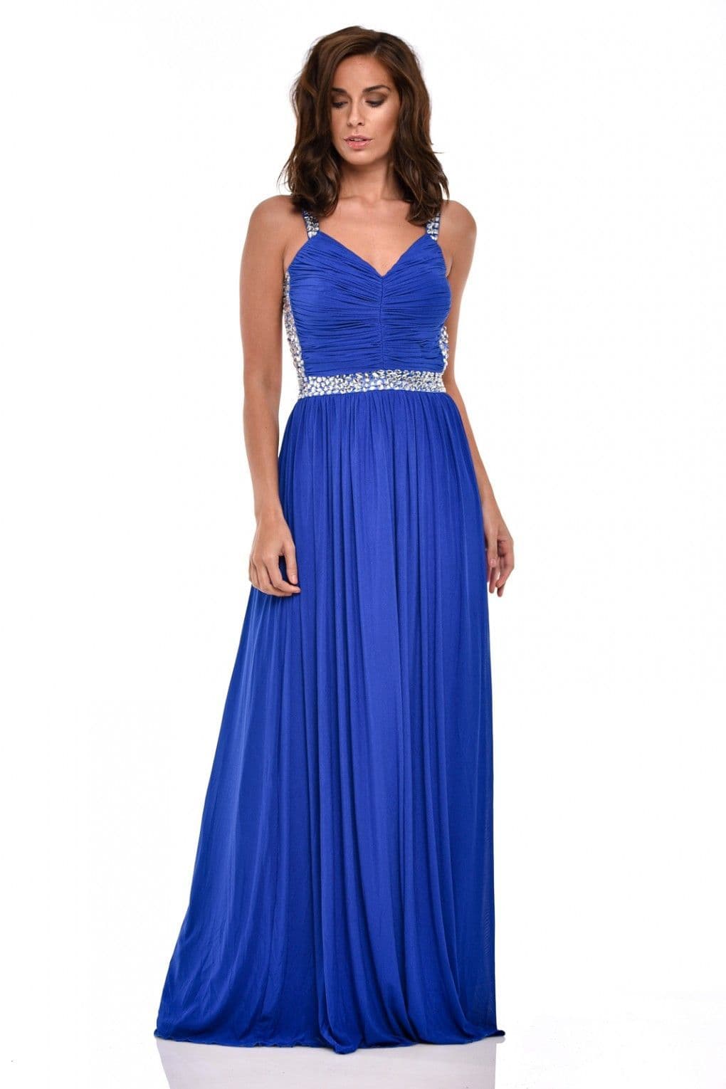 NAZZ COLLECTION NOLA ROYAL BLUE BACKLESS MAXI GRECIAN DRESS by Clarissas Boutique