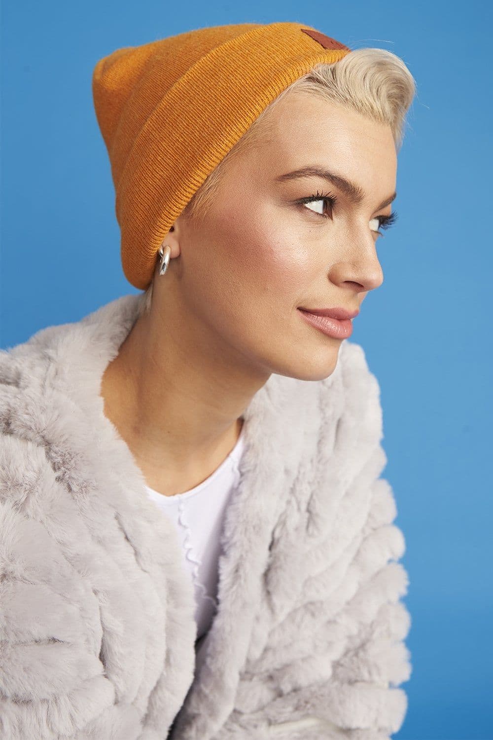 Orange Wool Blend Knitted Beanie Hat by Clarissas Boutique