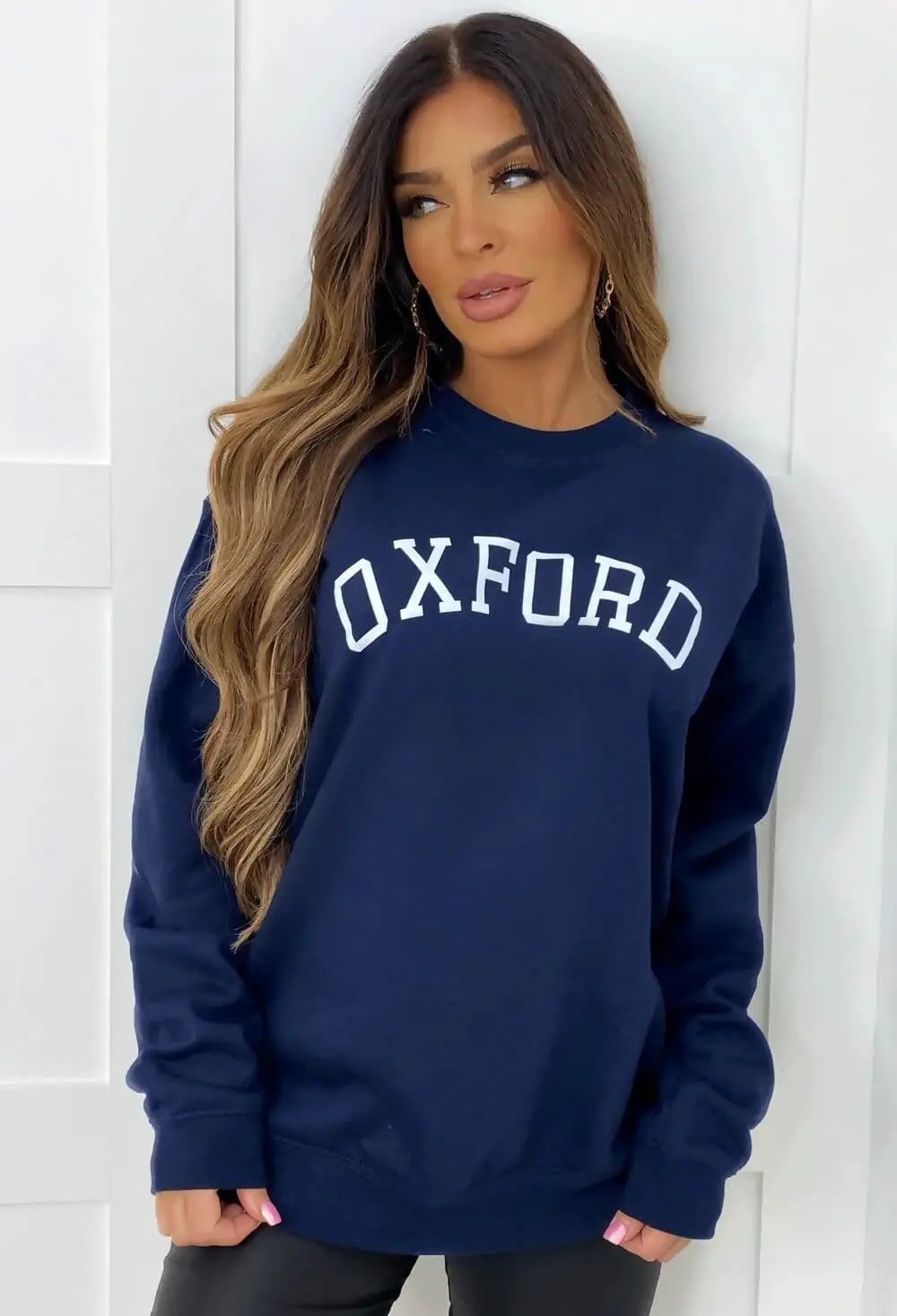Oxford Vibes Navy Printed Sweatshirt by Clarissas Boutique London