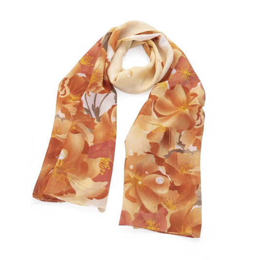 Peach tone chiffon effect flower design scarf. SC33049 by Clarissas Boutique