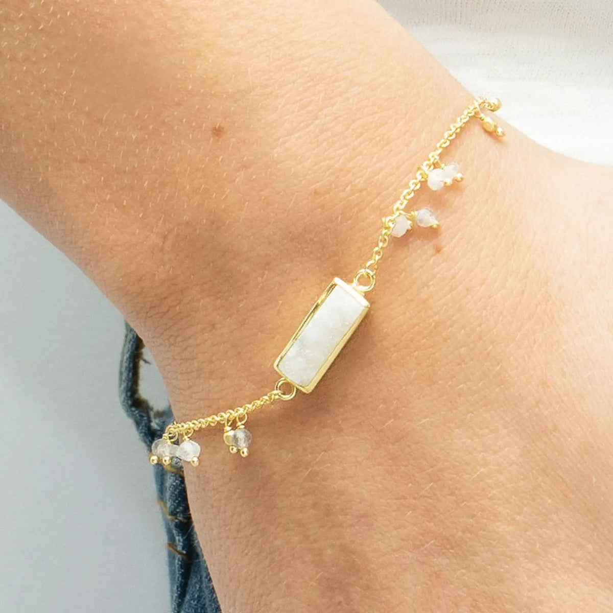 Pebble Bay White Druzy And Gem Bead Bracelet by Clarissas Boutique