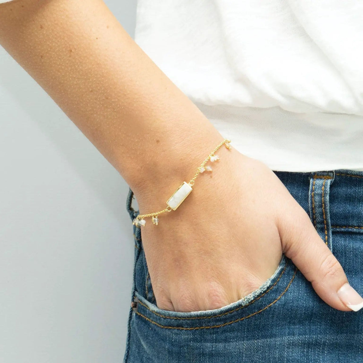 Pebble Bay White Druzy And Gem Bead Bracelet by Clarissas Boutique