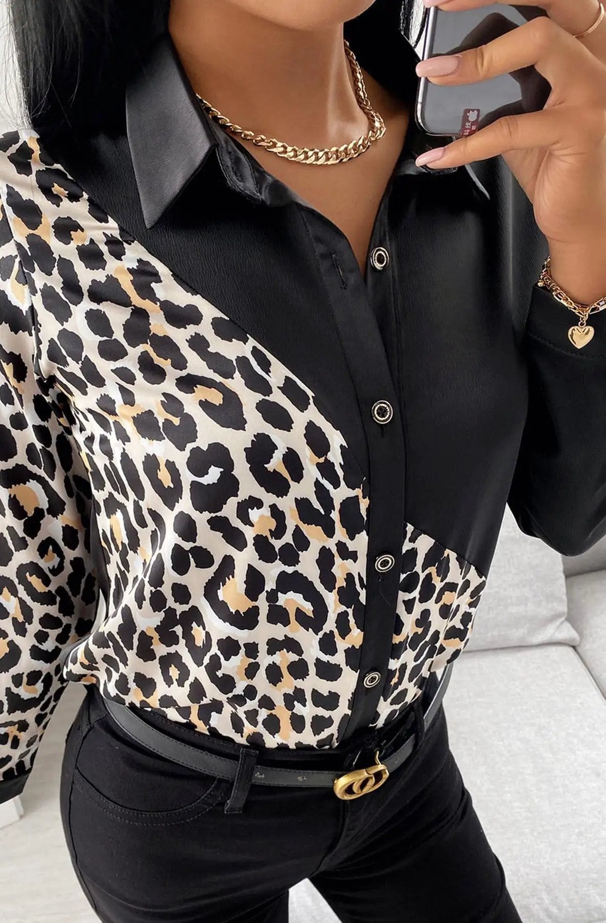 Percie Contrast Animal Printed Shirt Top by Clarissas Boutique London