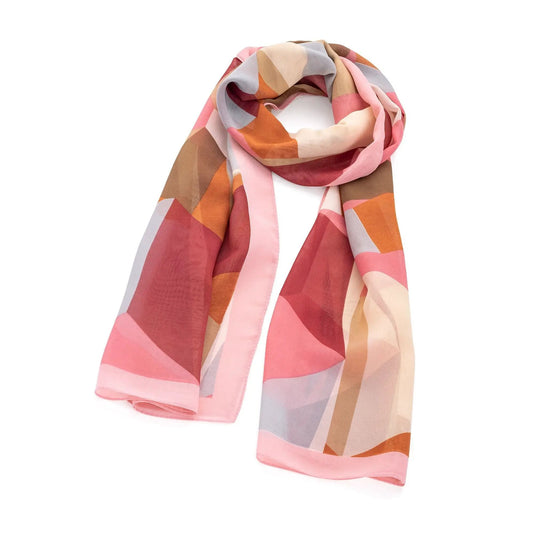 Pink And Brown Square Print Scarf. SC 32635 by Clarissas Boutique