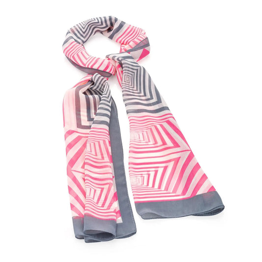 Pink and grey tone square print scarf. SC32638 by Clarissas Boutique