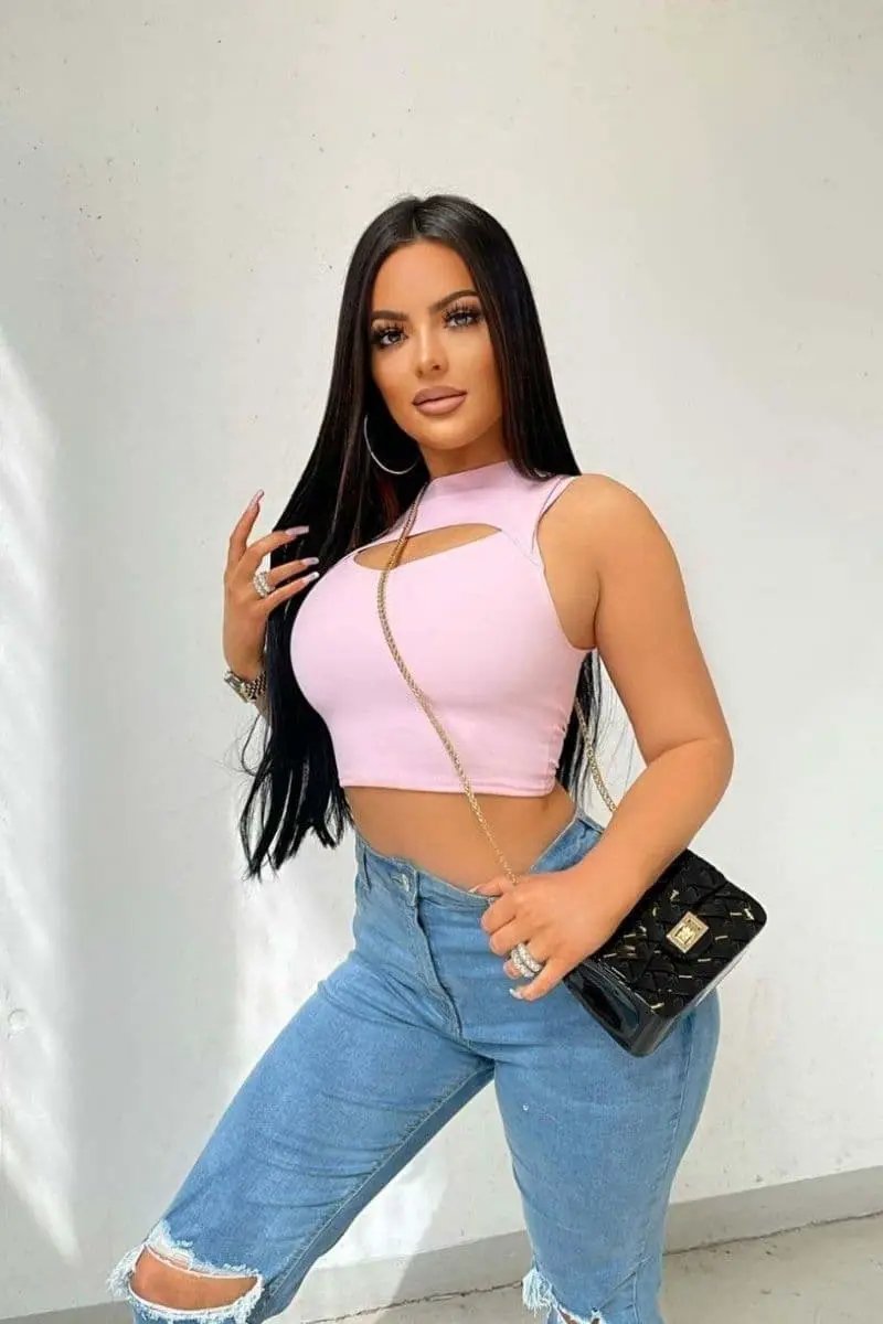 Pink Cut Out Front Sleeveless Crop Top by Clarissas Boutique London