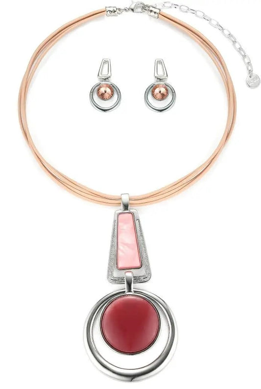 Pink Geometric Pendant Statement Necklace (SKU: JYK19019PNK) by Clarissas Boutique
