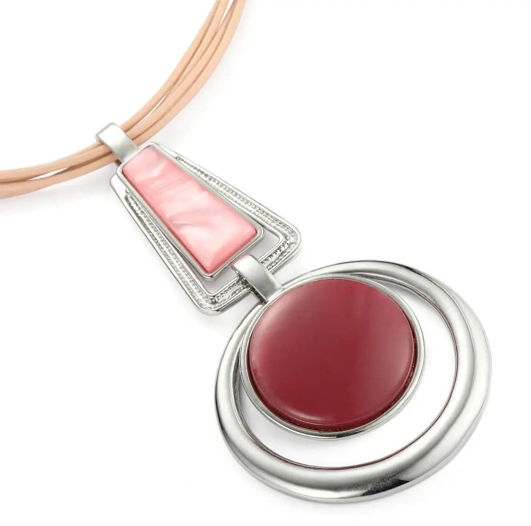 Pink Geometric Pendant Statement Necklace (SKU: JYK19019PNK) by Clarissas Boutique