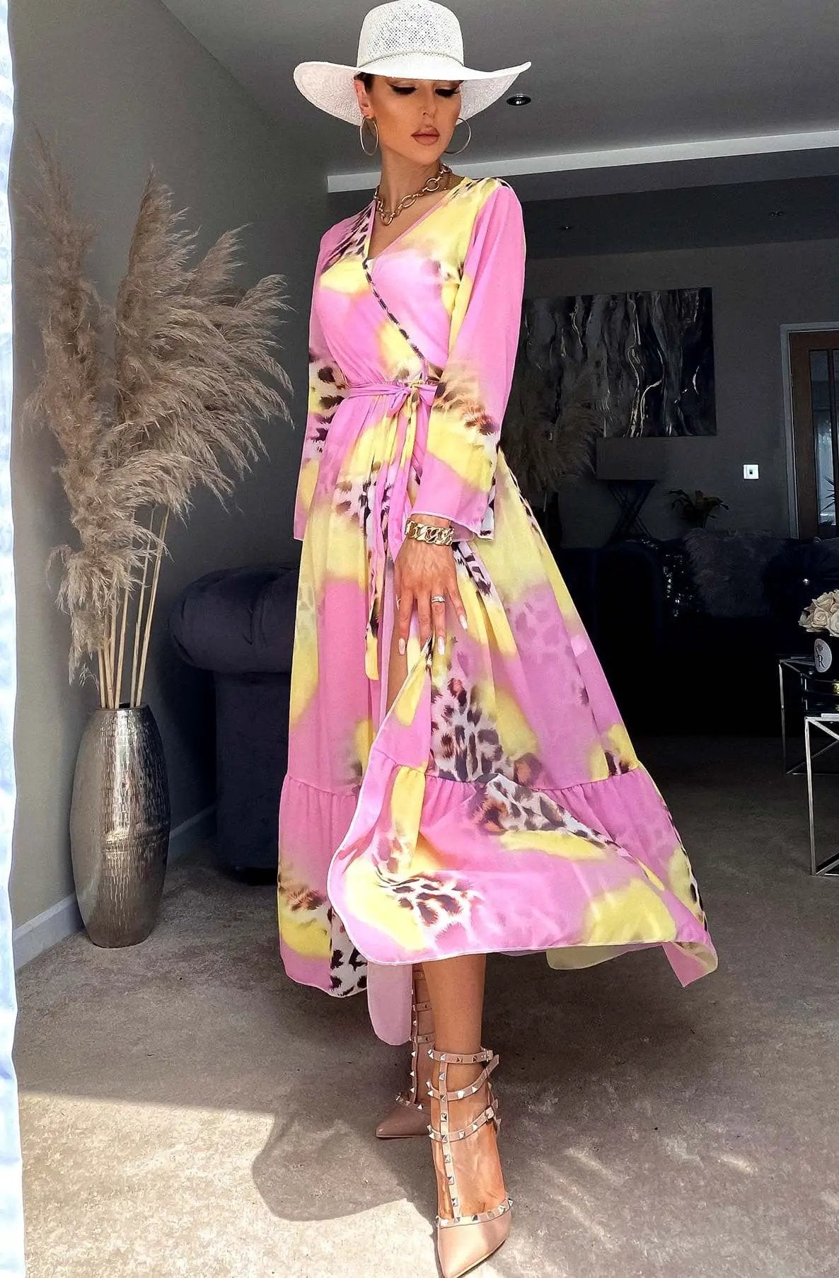 Pink Ivanna Beach Cover Up Maxi Wrap Dress by Clarissas Boutique London