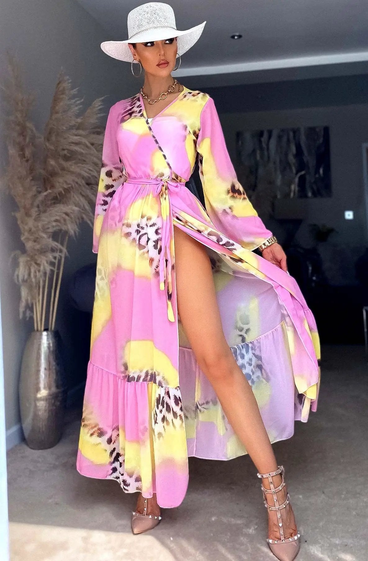 Pink Ivanna Beach Cover Up Maxi Wrap Dress by Clarissas Boutique London