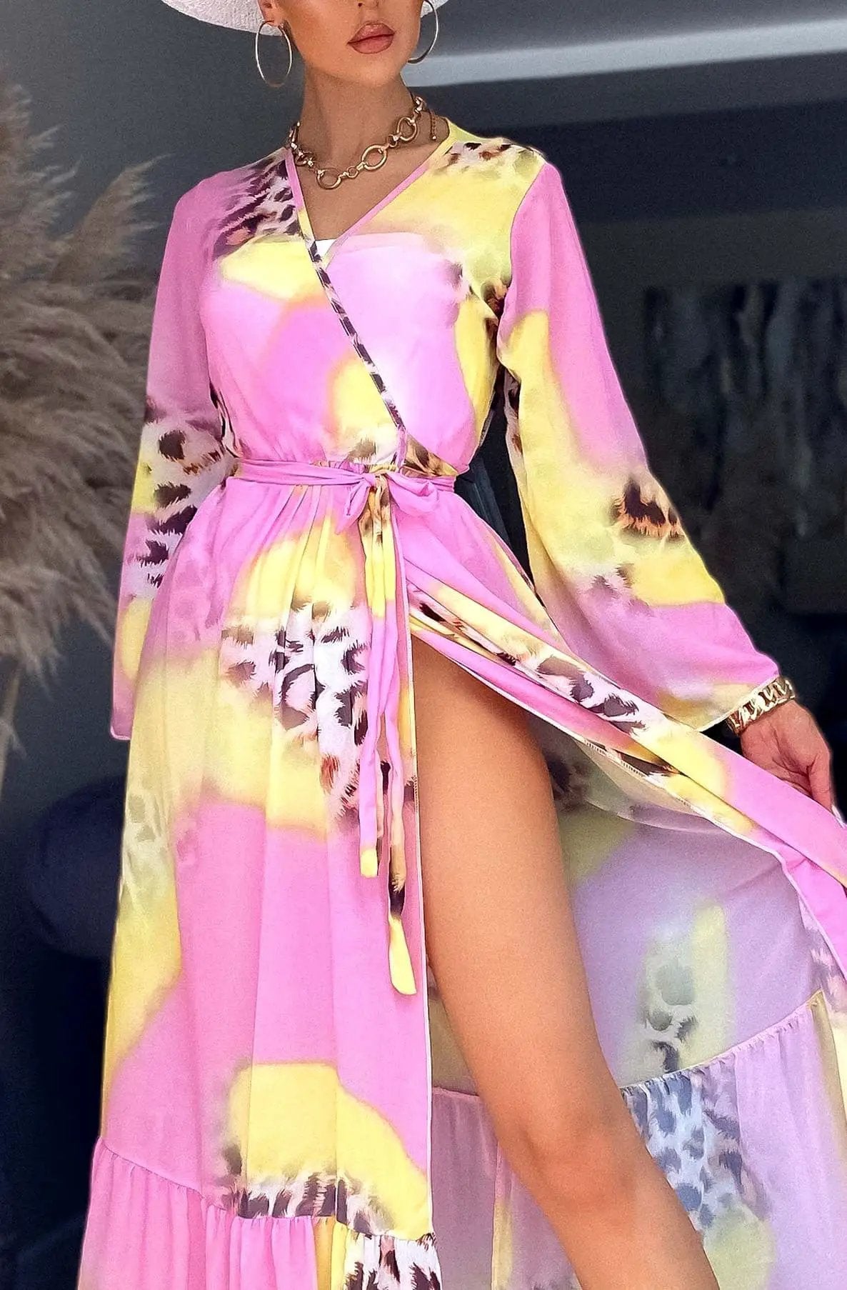 Pink Ivanna Beach Cover Up Maxi Wrap Dress by Clarissas Boutique London