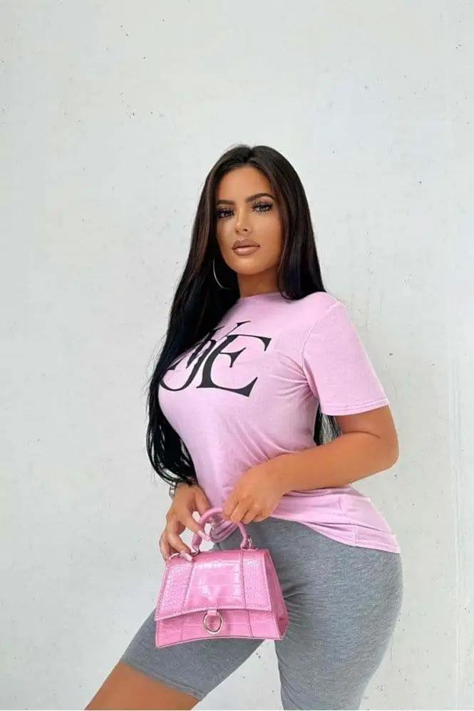 Pink Love Slogan Print T Shirt by Clarissas Boutique London