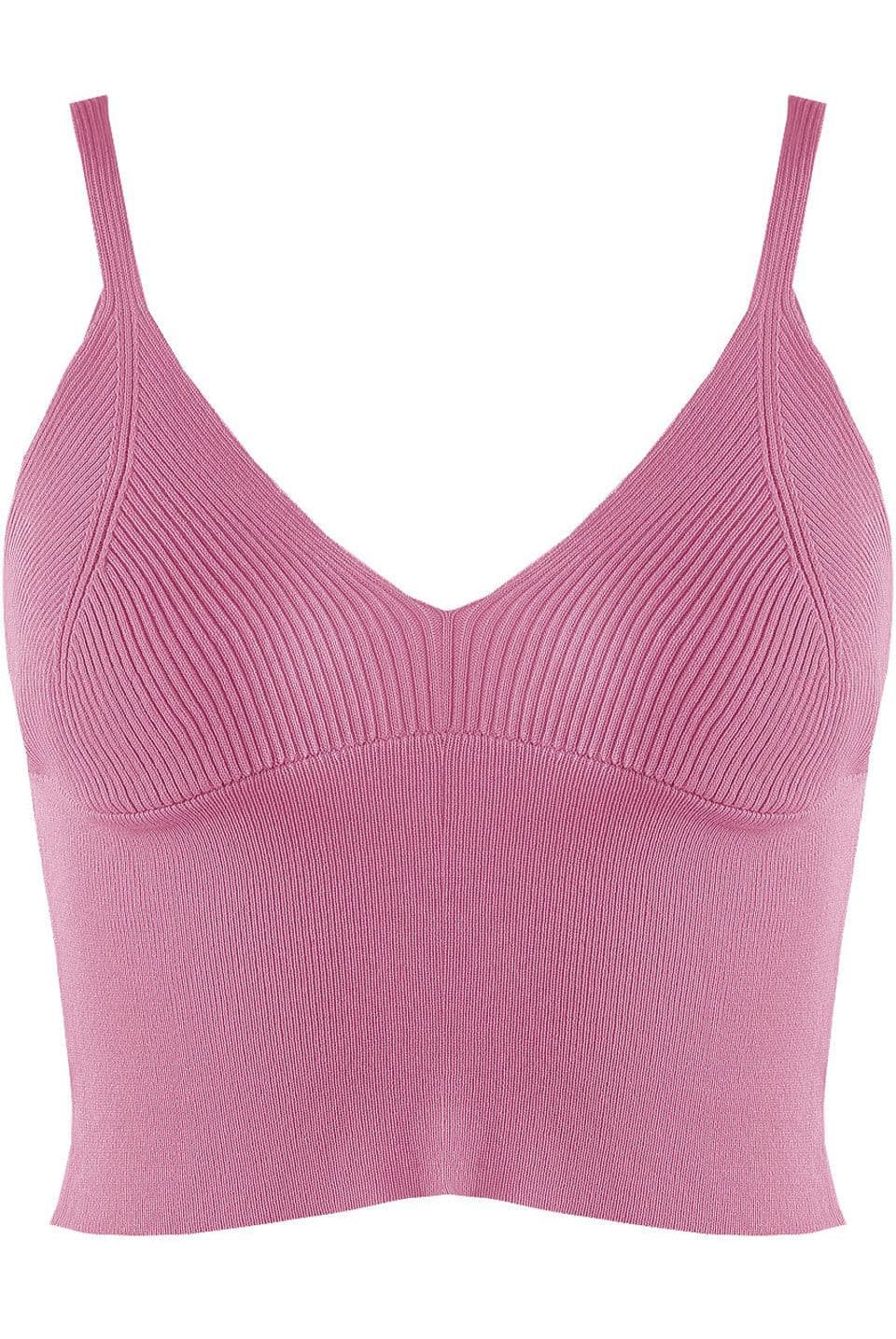 Pink Ribbed Knit Strappy Crop Top by Clarissas Boutique London