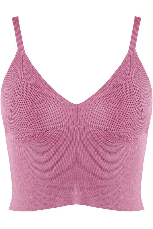 Pink Ribbed Knit Strappy Crop Top by Clarissas Boutique London