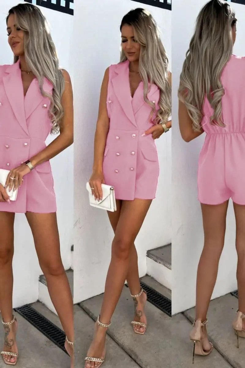 Pink Sleeveless Military Button Blazer Playsuit by Clarissas Boutique London