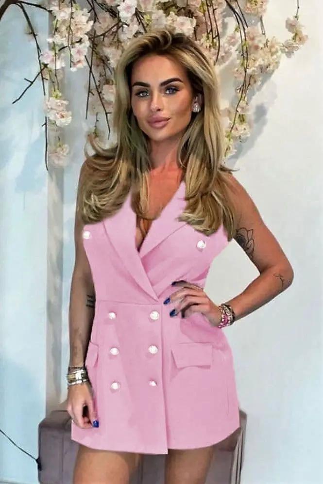 Pink Sleeveless Military Button Blazer Playsuit by Clarissas Boutique London