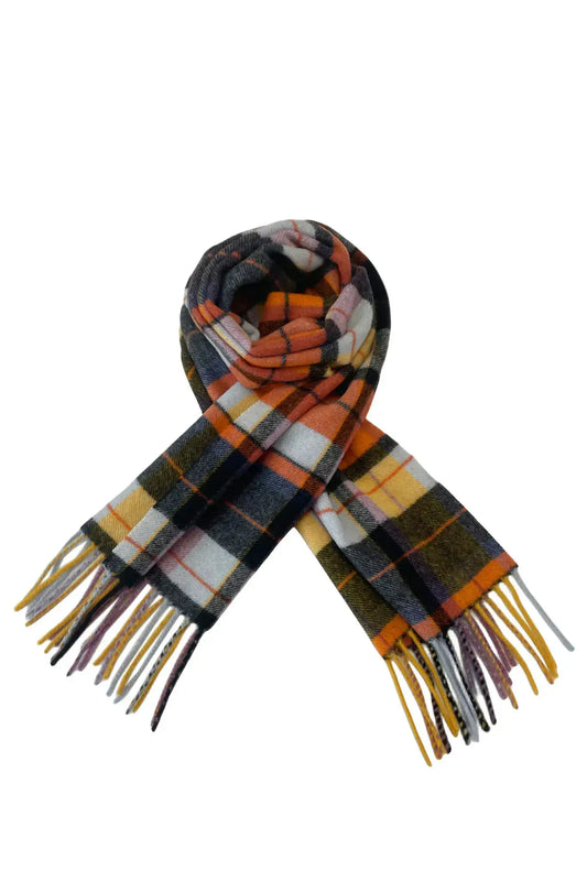 Retro Tartan 100% Wool Tassel Scarf - Orange by Clarissas Boutique