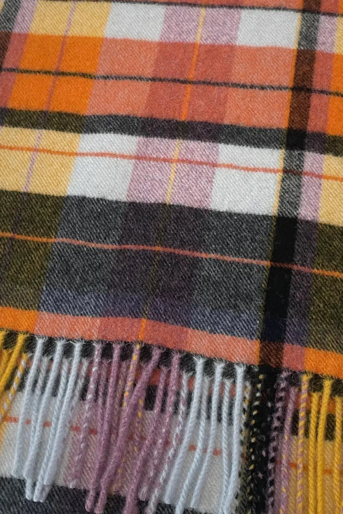Retro Tartan 100% Wool Tassel Scarf - Orange by Clarissas Boutique