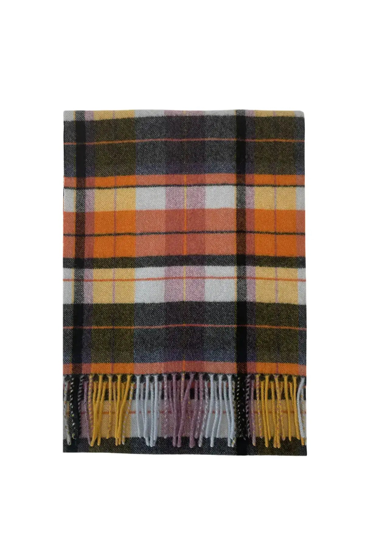 Retro Tartan 100% Wool Tassel Scarf - Orange by Clarissas Boutique