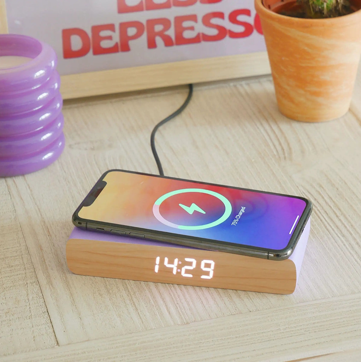 Rise Alarm Clock Charger In Purple by Steepletone