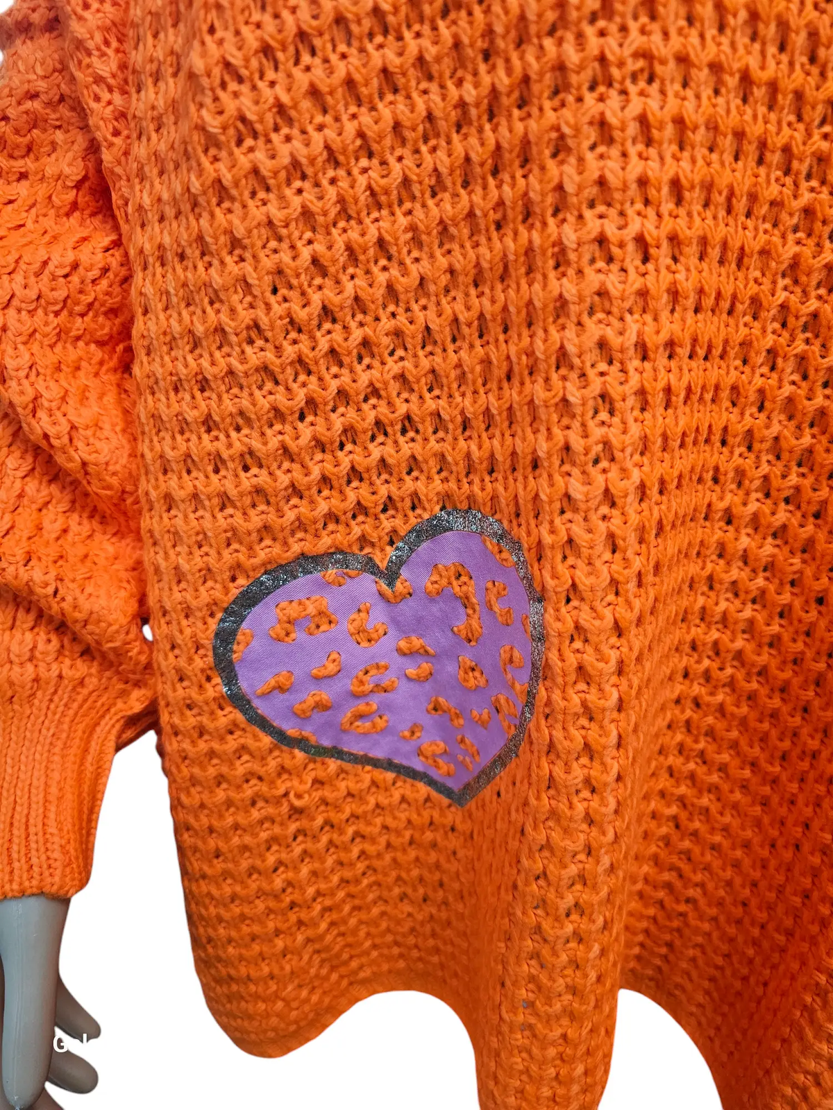 Sunset Orange Oversize Heart Mesh Knit Jumper by Clarissas Boutique London
