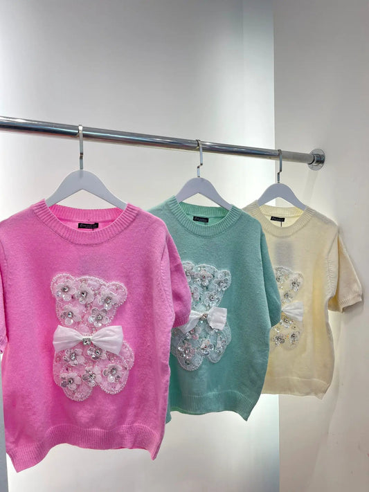 Teddy Knitwear Elegant Embellished Top - A Perfect Blend Of Playfulness & Luxury by Clarissas Boutique London