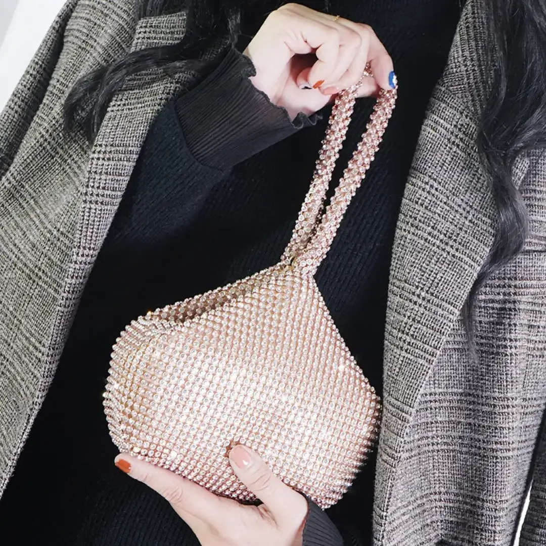 Rose Gold Rhinestone Evening Clutch Glamorous Crystal Embellished Handbag For Special Occasions by Clarissas Boutique London